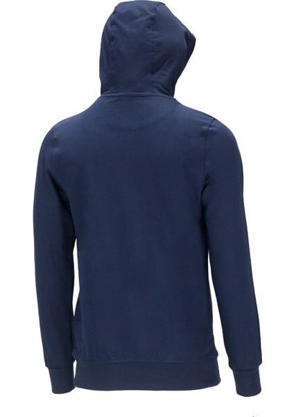 Erkek Standart Fit Kapüşonlu Baskılı Cepli Lacivert Sweatshirt