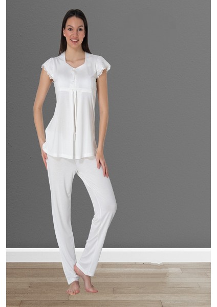 Ekru Hamile Lohusa Pijama Takımı