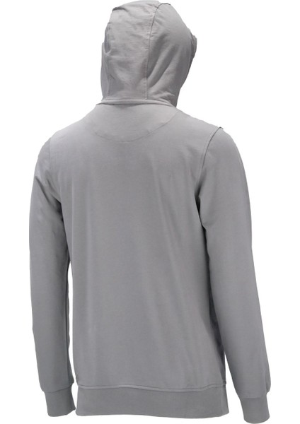Erkek Standart Fit Kapüşonlu Baskılı Cepli Gri Sweatshirt