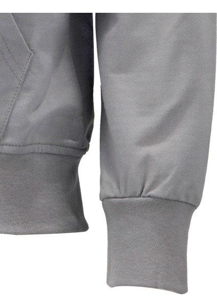 Erkek Standart Fit Kapüşonlu Baskılı Cepli Gri Sweatshirt
