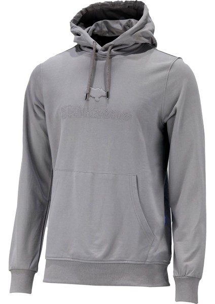 Erkek Standart Fit Kapüşonlu Baskılı Cepli Gri Sweatshirt