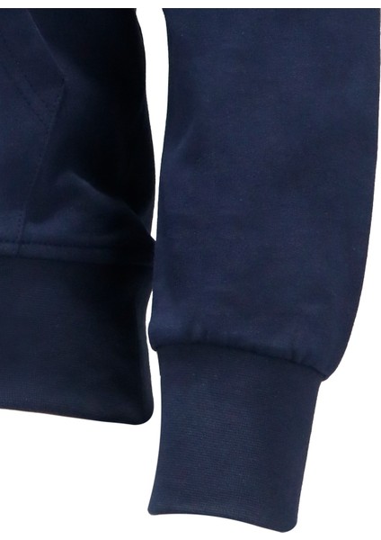 Erkek Standart Fit Kapüşonlu Baskılı Cepli Lacivert Sweatshirt fiyatları