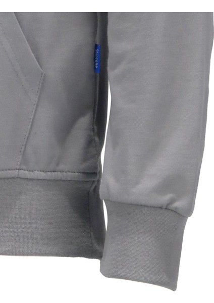 Erkek Standart Fit Kapüşonlu Kabartma Baskılı Gri Sweatshirt