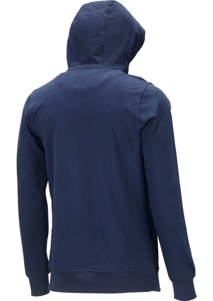 Erkek Standart Fit Kapüşonlu Kabartma Baskılı Lacivert Sweatshirt