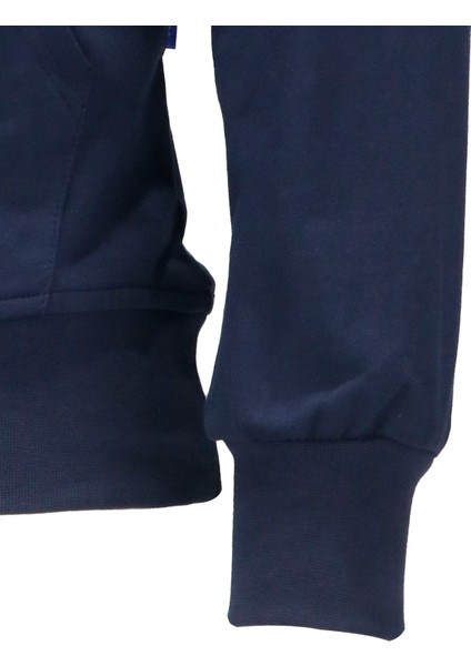 Erkek Standart Fit Kapüşonlu Kabartma Baskılı Lacivert Sweatshirt
