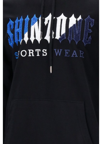 Erkek Standart Fit Kapüşonlu Kabartma Baskılı Siyah Sweatshirt modelleri