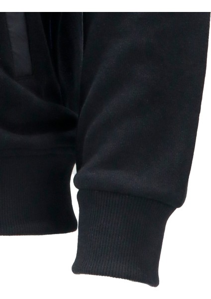 Erkek Standart Fit Kol Cepli Fermuarlı Siyah Sweatshirt fırsatları
