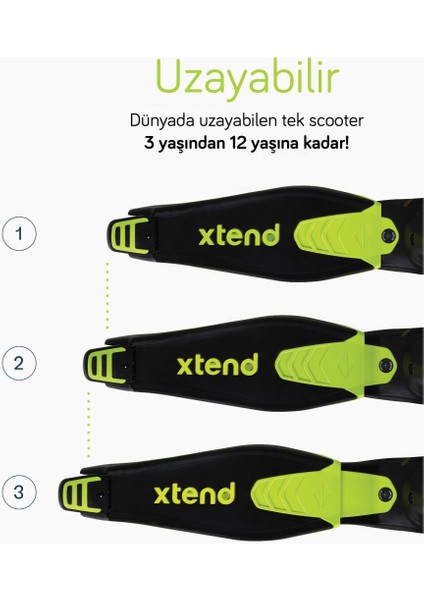 Xtend 3 Aşamalı Büyüyebilen Çocuk Scooterı (3-12 Yaş) - Lime