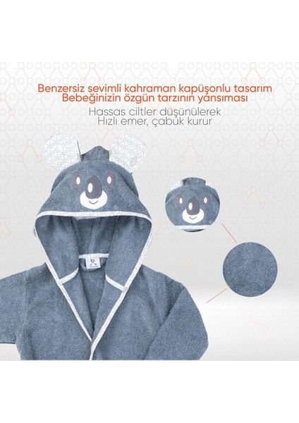 Hero Kahraman Kapüşonlu Havlu Bebek Çocuk Bornozu Koala