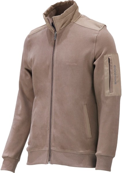 Erkek Standart Fit Kol Cepli Fermuarlı Vizon Sweatshirt