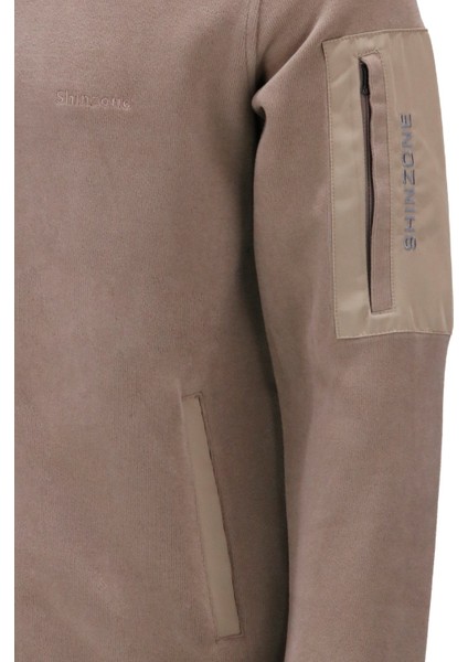 Erkek Standart Fit Kol Cepli Fermuarlı Vizon Sweatshirt modelleri