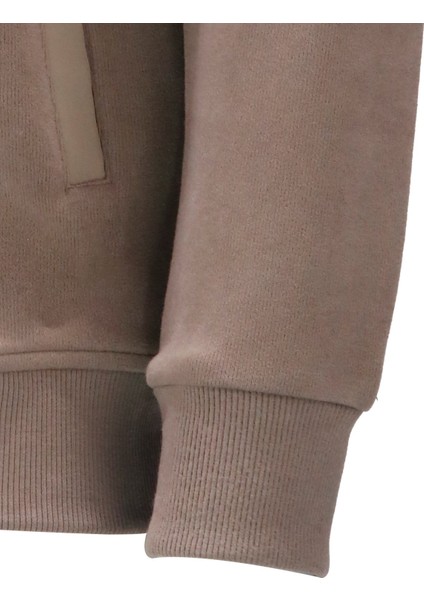 Erkek Standart Fit Kol Cepli Fermuarlı Vizon Sweatshirt fırsatları