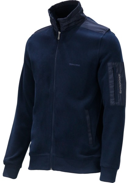 Erkek Standart Fit Kol Cepli Fermuarlı Lacivert Sweatshirt