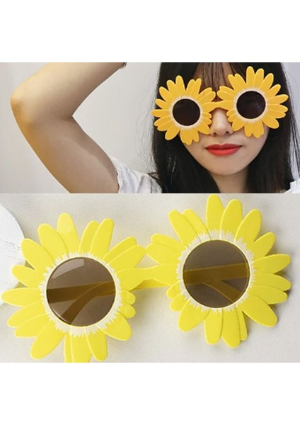 Sunflower Ayçiçeği Şekilli Parti Gözlüğü 1 Adet Sarı Renk Hawai Retro
