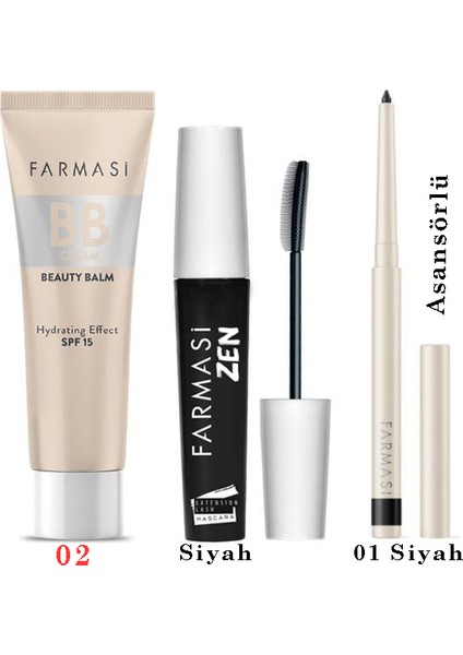 BB Krem 02 30 ml Zen Maskara 8 ml Asansörlü Göz Kalemi 01 Siyah