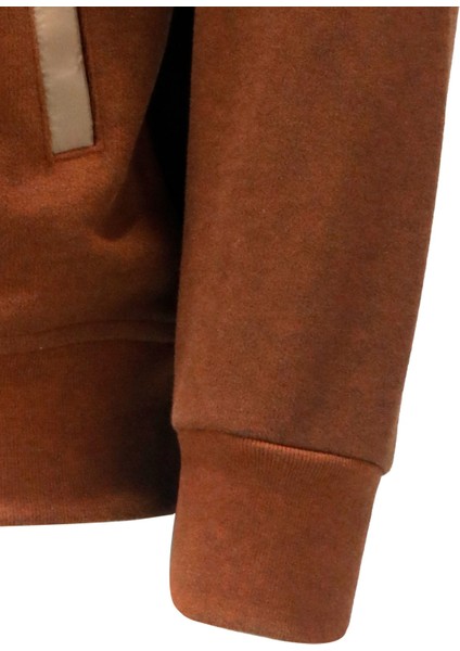 Erkek Standart Fit Kol Cepli Fermuarlı Kiremit Sweatshirt