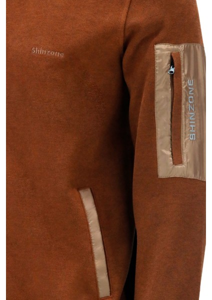 Erkek Standart Fit Kol Cepli Fermuarlı Kiremit Sweatshirt