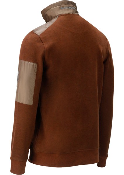 Erkek Standart Fit Kol Cepli Fermuarlı Kiremit Sweatshirt