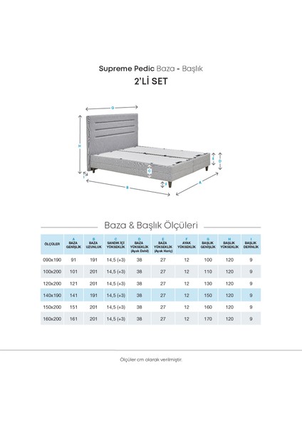 Bedding  Supreme Pedic Baza - Başlık Set -  Mavi  140X190