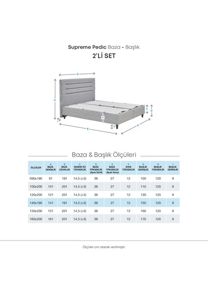 Bedding Supreme Pedic Baza - Başlık Set - Mavi 100X200