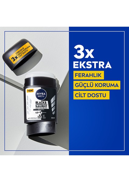 Men Erkek Stick Deodorant Black & White Original 50 ml, 48 Saat Koruma, X3 Adet