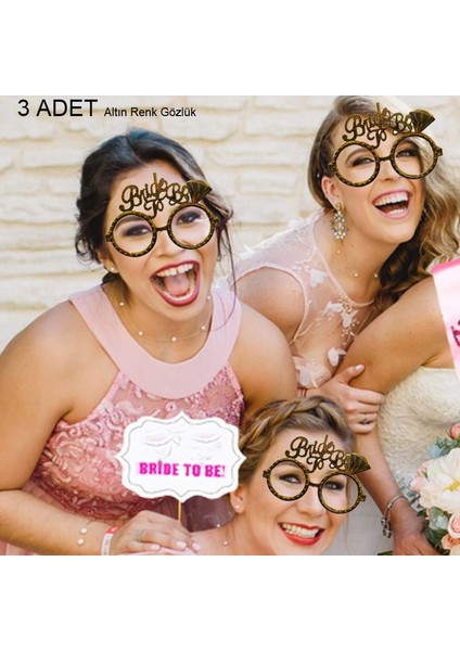 Plastik Camsız Bride To Be Bekarlığa Veda Parti Gözlüğü Altın Renk 3 Adet