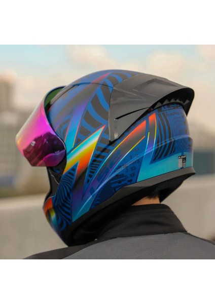 Rapid 2 Optik Race Full Face Motosiklet Kaskı Yarış Spoilerlu Şeffaf + Gökkuşağı Vizörlülü fırsatları