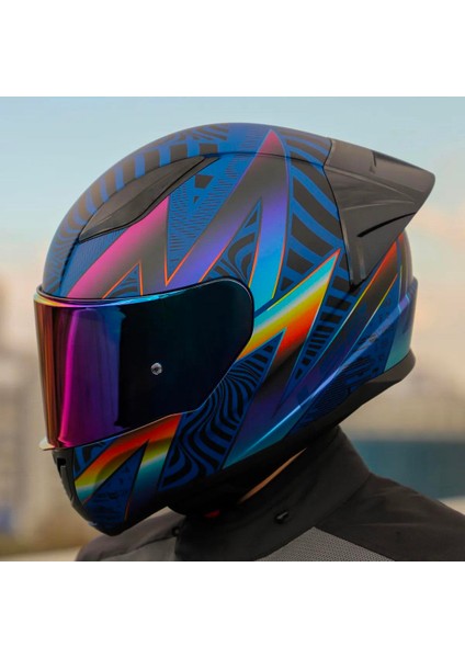 Rapid 2 Optik Race Full Face Motosiklet Kaskı Yarış Spoiler + Şeffaf + Gökkuşağı Vizörlü