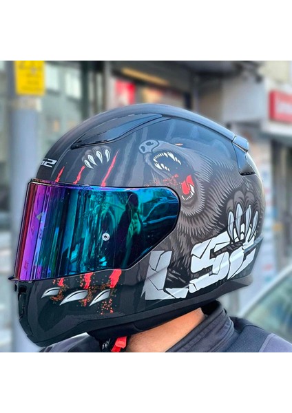 Rapid 2 Clawn Full Face Motosiklet Kaskı Şeffaf + Gökkuşağı Vizörlü