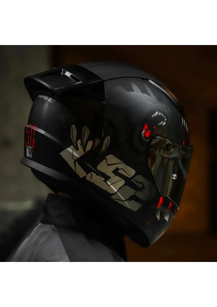 Rapid 2 Clawn Race Full Face Motosiklet Kaskı Yarış Spoiler + Şeffaf + Siyah Vizörlü modelleri