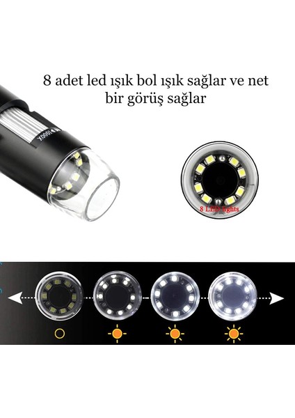 1600X 2mp 8 LED Taşınabilir USB Dijital Mikroskop Endoskop Cilt,saç Biyolojik,kuyumculuk Analizi