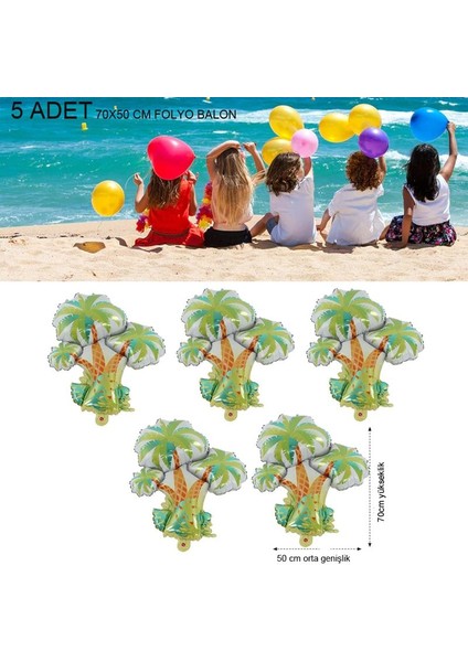 Hawaii Coconut Hindistan Cevizi Ağacı Şeklinde Folyo Balon 70X50 cm 5 Adet