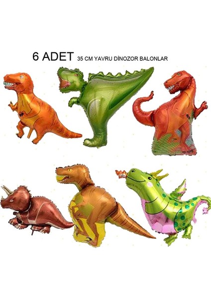 Jurrasic Shape Şekilli Yavru Dinozorlar Folyo Balon 35 cm 6 Adet