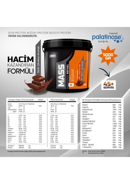 SSN Sports Style Nutrition Ssn Mass Refuel 5 kg Sütlü Çikolata