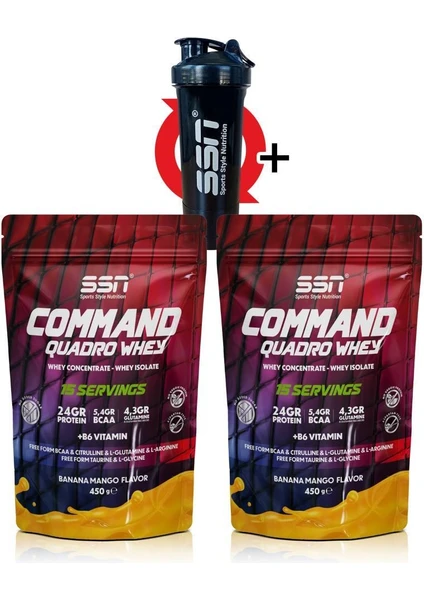 SSN Sports Style Nutrition Ssn Command Quadro Whey 30 gr x 30 Sachets 900 gr Muz Mango