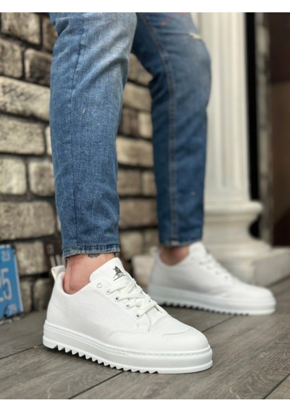 BA0328 BOA Kalın Yüksek Taban Smile Desenli Beyaz Spor Erkek Ayakkabı