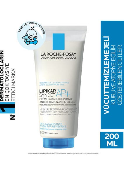 La Roche-Posay Lipikar Syndet AP+ Bebek&Çocuk, Yetişkin Vücut Yıkama Jeli Çok Kuru ve Atopiye Eğilim Gösterebilen Ciltler 200 ml