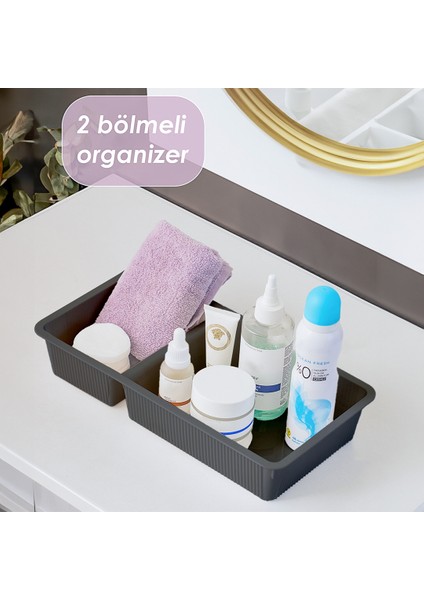 Wh-72 Antrasit 2 Bölmeli Düzenleyici Çekmece Dolap Için Çok Amaçlı Plastik Organizer