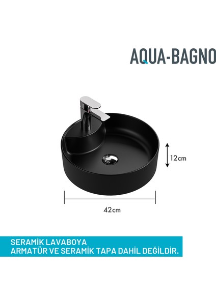 Aqua Bagno "bianzo" Tezgah Üstü Lavabo, Batarya Delikli, 42 cm Mat Siyah