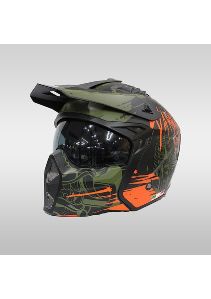 X1-X Seul Moduler Matt Warrior Black Army Orange Motosiklet Kaskı