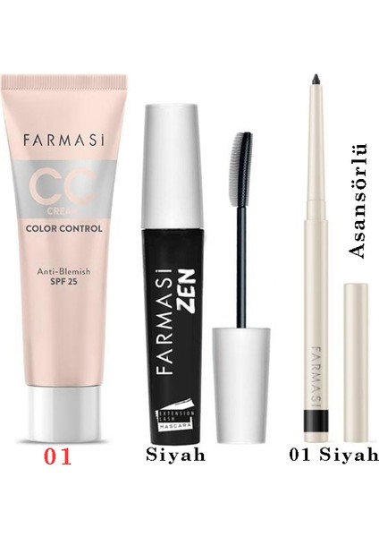 Cc Krem 01 30 Ml Zen Maskara 8 Ml Asansörlü Göz Kalemi 01 Siyah