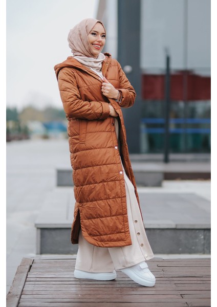 Kadın Kapüşonlu Şişme Mont MNL-013M Taba fiyatları