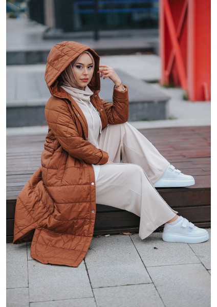Kadın Kapüşonlu Şişme Mont MNL-013M Taba fırsatları