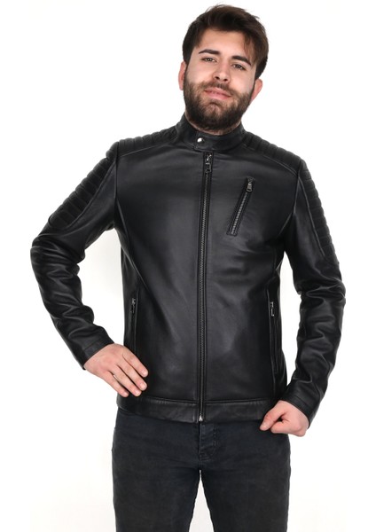 %100 Hakiki Kuzu Derisi Siyah Erkek Mont