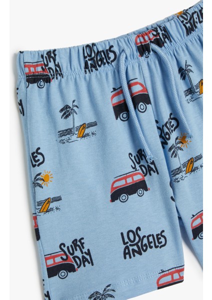 Şort Beli Bağlamalı Lastikli Araba Baskılı Cepli Pamuklu modelleri