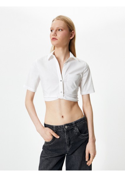 Crop Gömlek Kısa Kollu Cep Detaylı