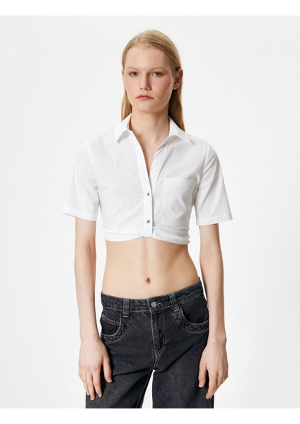 Crop Gömlek Kısa Kollu Cep Detaylı modelleri