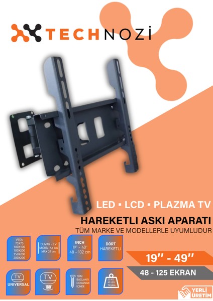 19'' 49'' - 48/125 Ekran Led-Lcd-Plazma Tv Hareketli Askı Aparatı