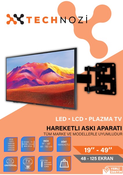 19'' 49'' - 48/125 Ekran Led-Lcd-Plazma Tv Hareketli Askı Aparatı