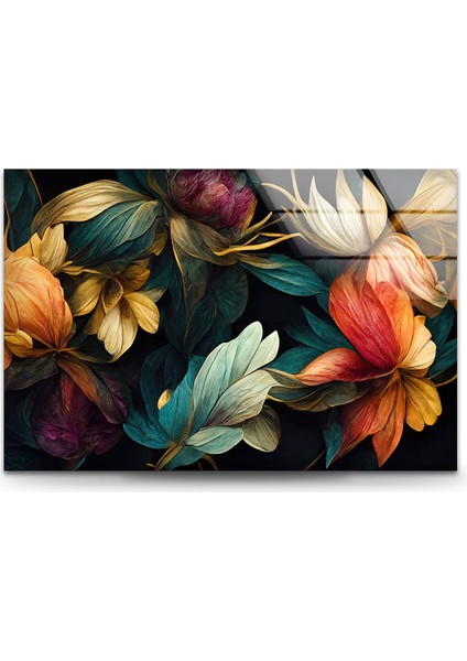 Renkli Çiçek Temperli Cam Duvar Tablosu fiyatları